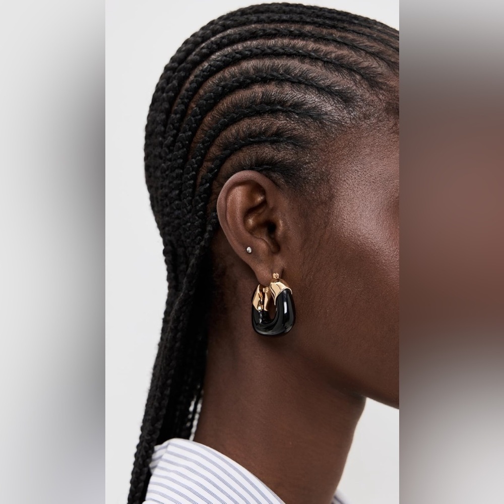 NWT Authentic Lizzie Fortunato Women's Blue Gold Organic Hoop Earrings - Picture 11 of 12